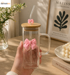 Bow Glass Tumbler Mug with Bamboo Lid
