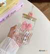 Curvy Glass Tumbler with Bamboo Lid & Bow Charm