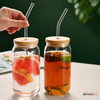 Glass Jar with Bamboo Lid & Straw