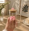Bow Glass Tumbler Mug with Bamboo Lid