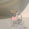 Bow Glass Tumbler Mug with Bamboo Lid